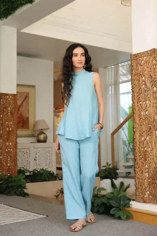 Aqua Grace Sleeveless Russian Silk Co-ord Set