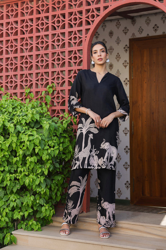 Black Jungle Mystique Russian Silk Co-ord Set