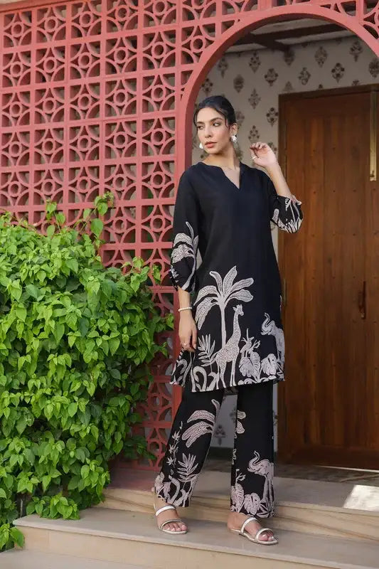 Black Jungle Mystique Russian Silk Co-ord Set