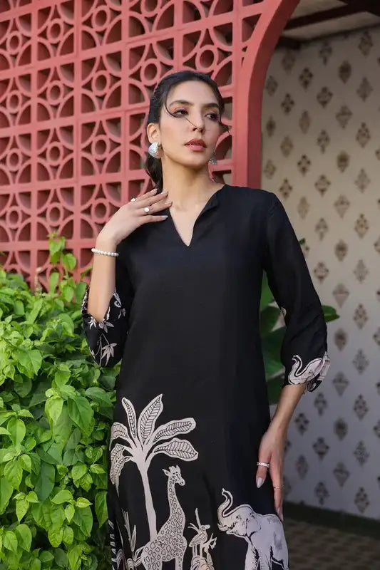 Black Jungle Mystique Russian Silk Co-ord Set