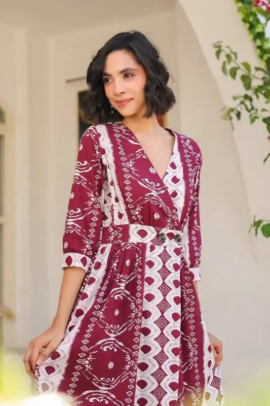 Maroon Vintage Cotton Dress