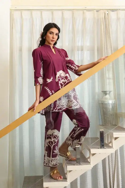 Wine Whisper Cotton Co-ord Set