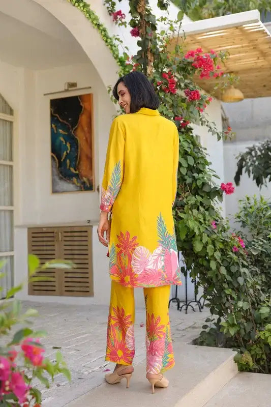 Yellow Punch Russian Silk Co-ord Set