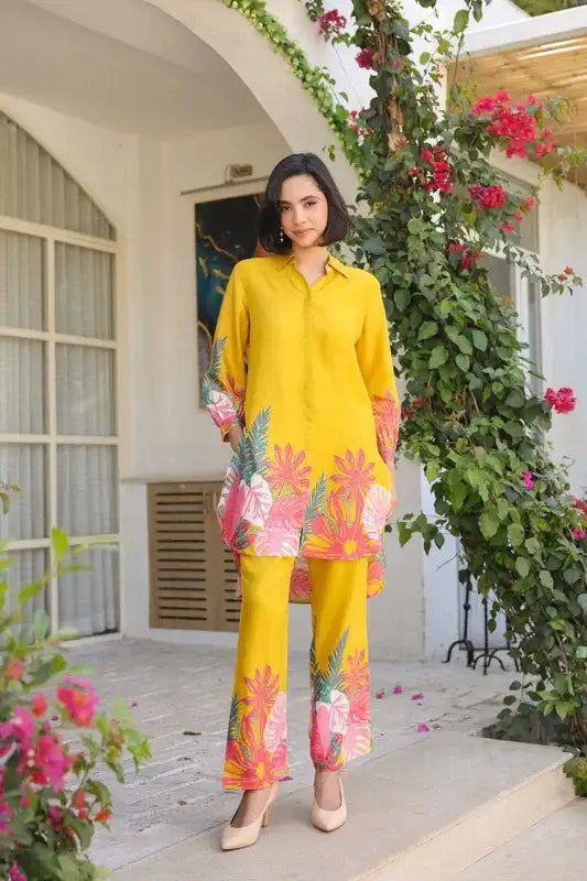 Yellow Punch Russian Silk Co-ord Set