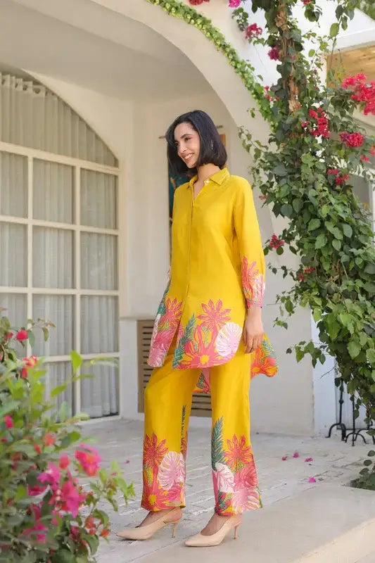 Yellow Punch Russian Silk Co-ord Set