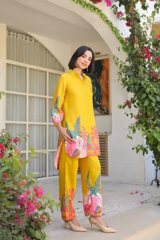 Yellow Punch Russian Silk Co-ord Set