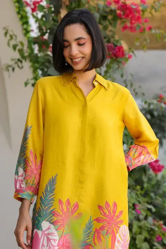 Yellow Punch Russian Silk Co-ord Set