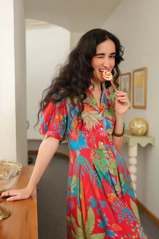 Scarlet Tropics Cotton Dress