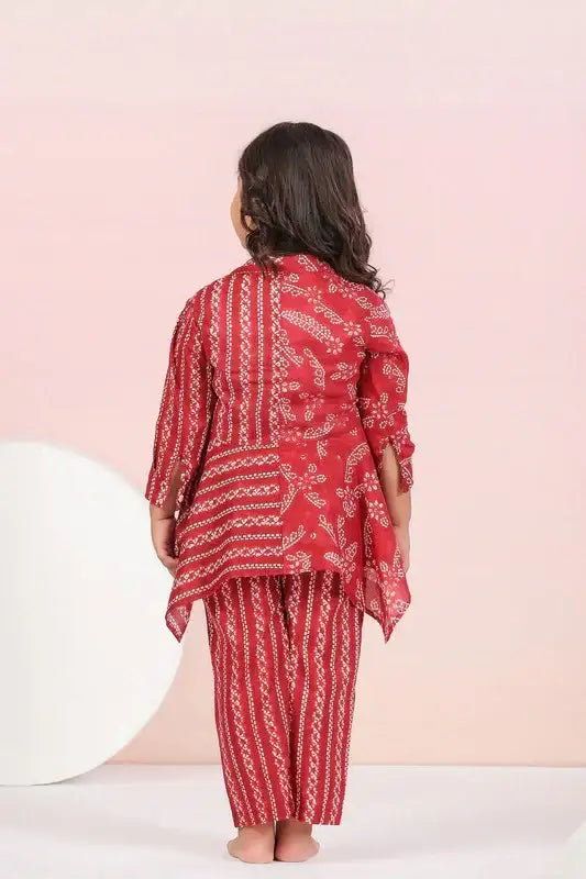 Floral Shibori On Maroon Kids Cotton Co-ord Set