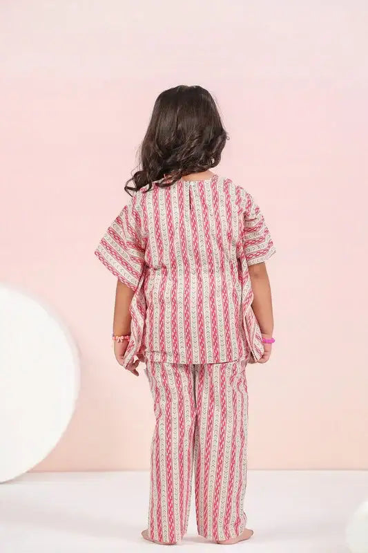 Crimson Stripes Kaftan Cotton Set