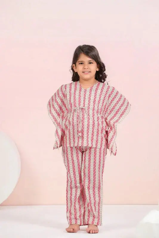 Crimson Stripes Kaftan Cotton Set
