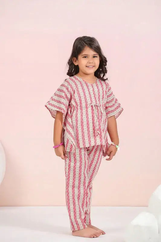 Crimson Stripes Kaftan Cotton Set