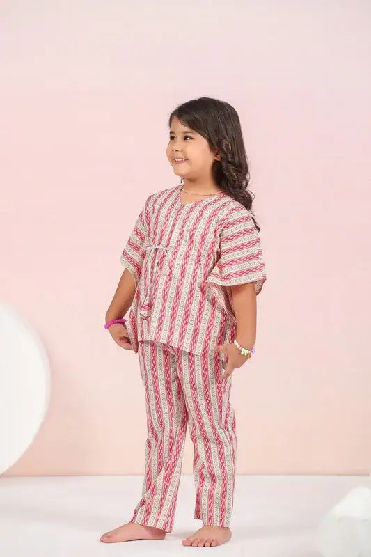 Crimson Stripes Kaftan Cotton Set