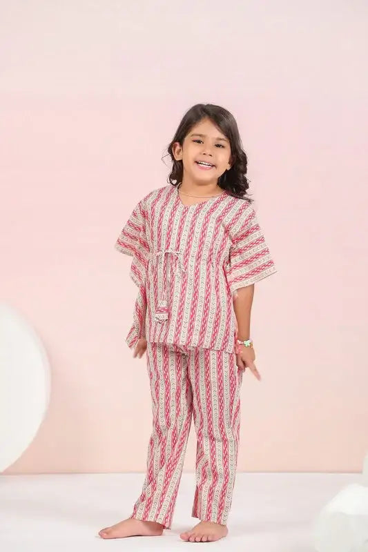 Crimson Stripes Kaftan Cotton Set