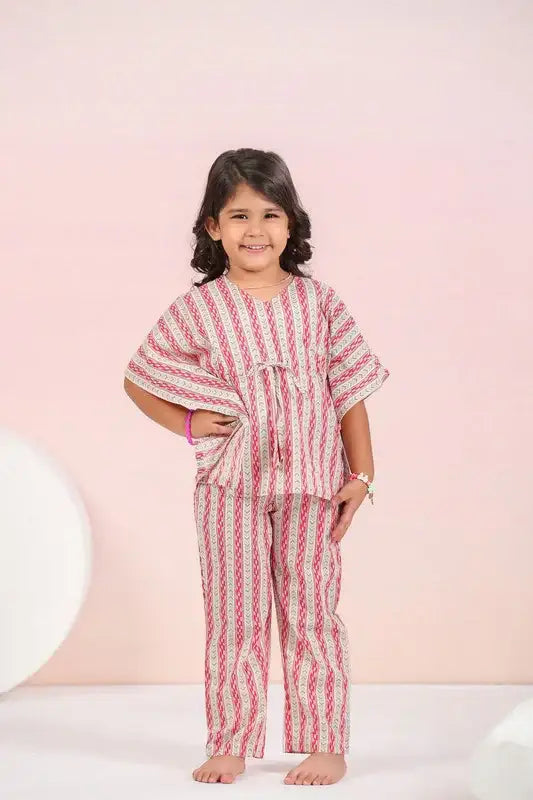 Crimson Stripes Kaftan Cotton Set