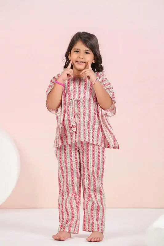Crimson Stripes Kaftan Cotton Set