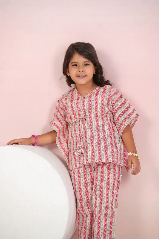 Crimson Stripes Kaftan Cotton Set