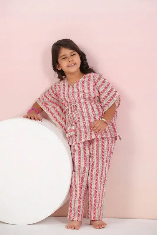 Crimson Stripes Kaftan Cotton Set