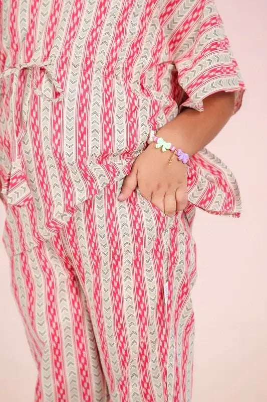 Crimson Stripes Kaftan Cotton Set