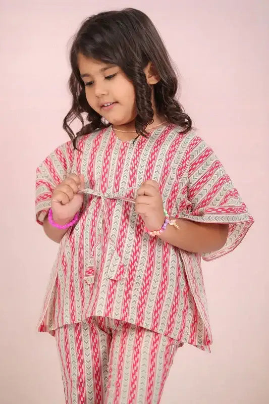 Crimson Stripes Kaftan Cotton Set