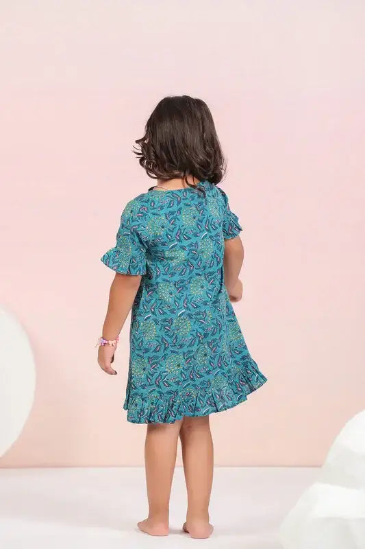 Azure Blossom Blue Cotton Kids Dress