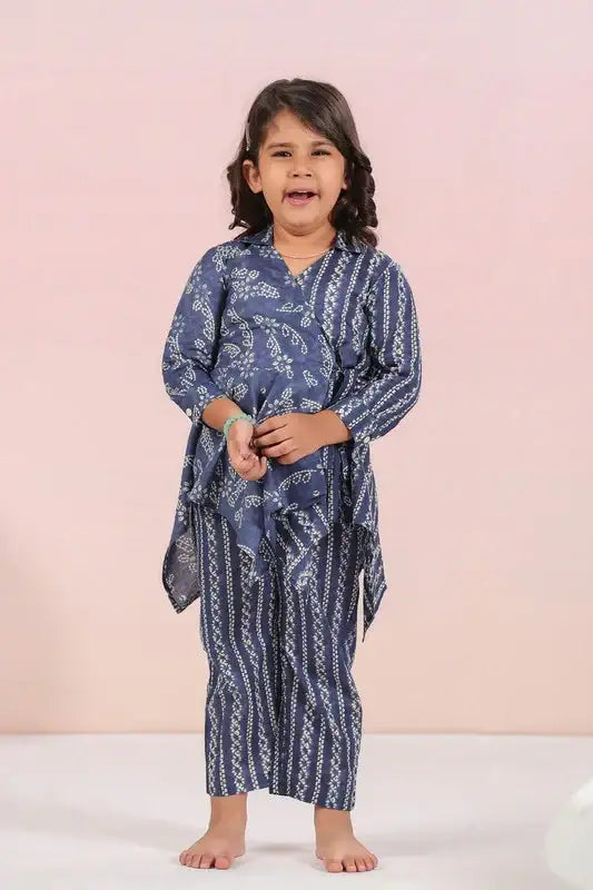 Floral Shibori On Blue Kids Cotton Co-ord Set