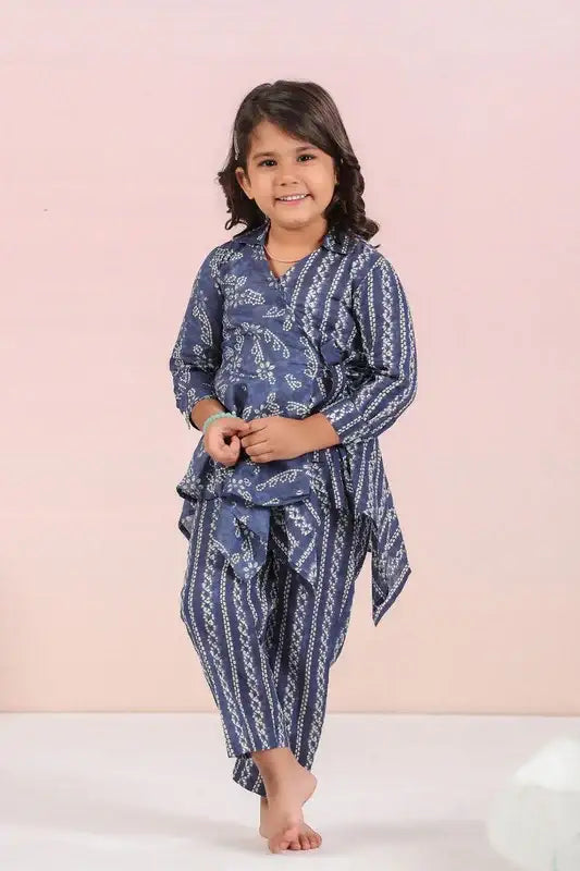 Floral Shibori On Blue Kids Cotton Co-ord Set