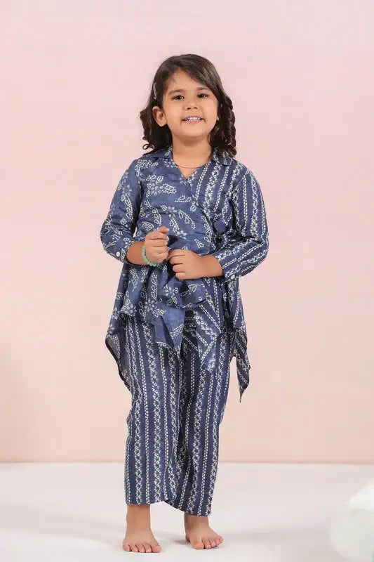 Floral Shibori On Blue Kids Cotton Co-ord Set