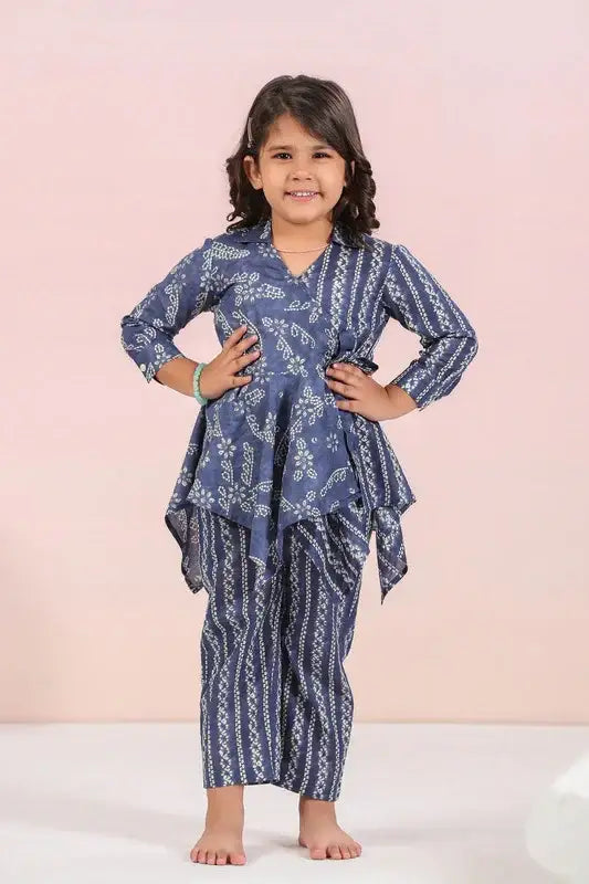 Floral Shibori On Blue Kids Cotton Co-ord Set