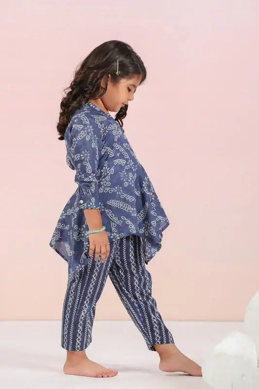 Floral Shibori On Blue Kids Cotton Co-ord Set