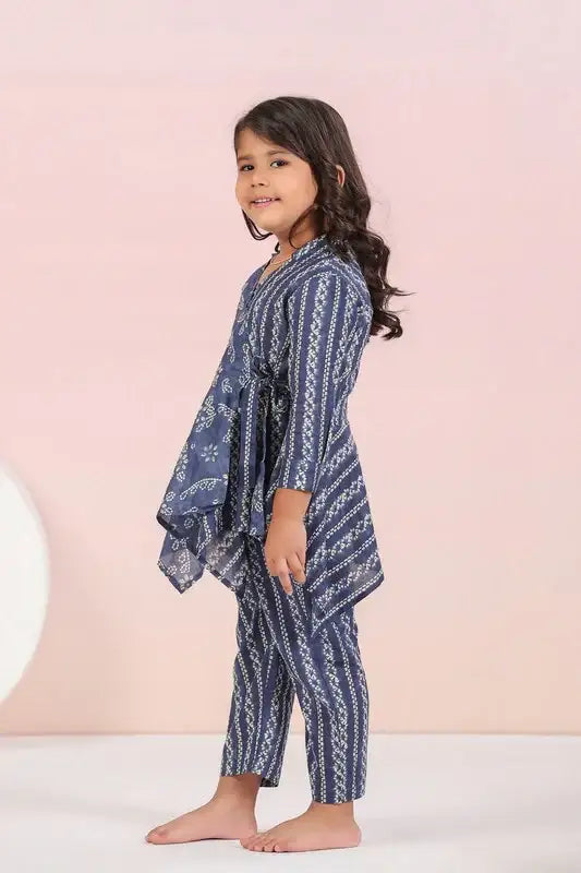 Floral Shibori On Blue Kids Cotton Co-ord Set