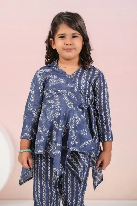 Floral Shibori On Blue Kids Cotton Co-ord Set