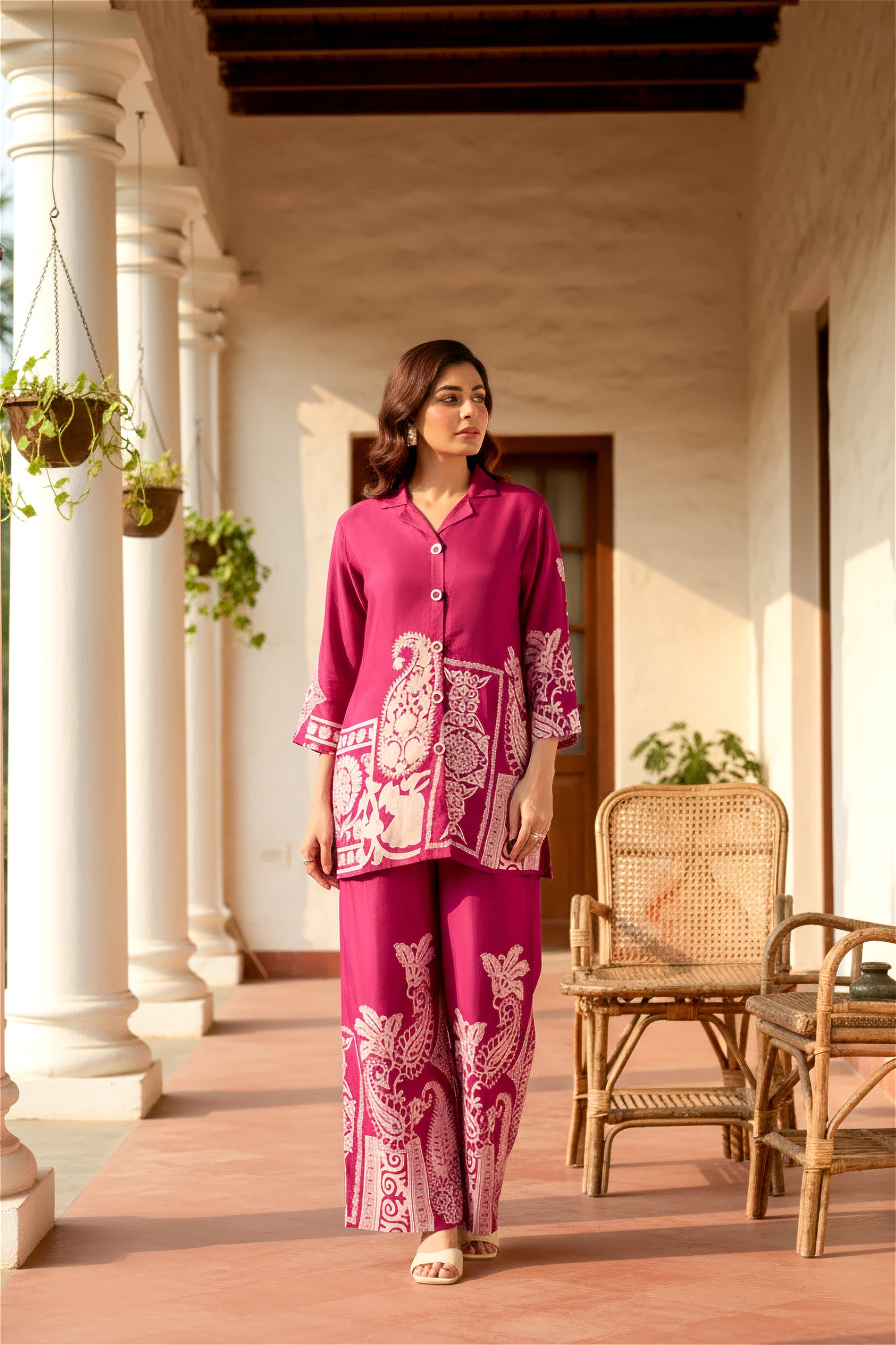 Majestic Wine Heritage Printed Russian Silk Co-ord Set