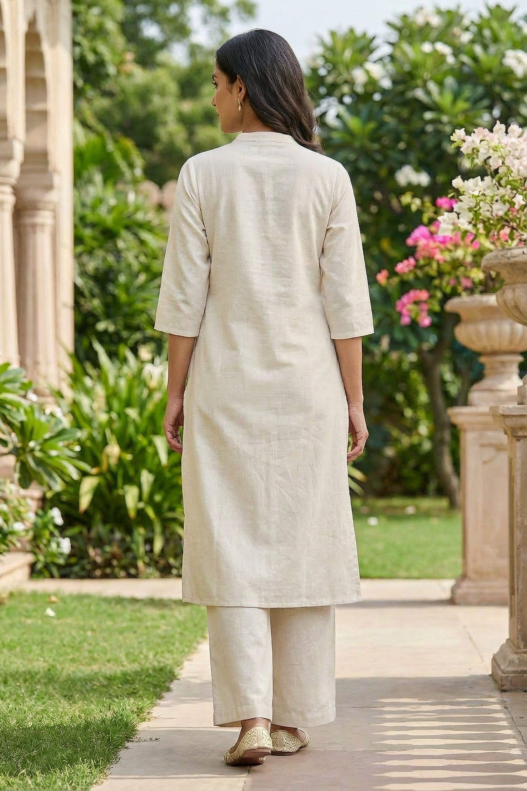 Off-White Crane Embroidered Cotton Flex Co-ord Set