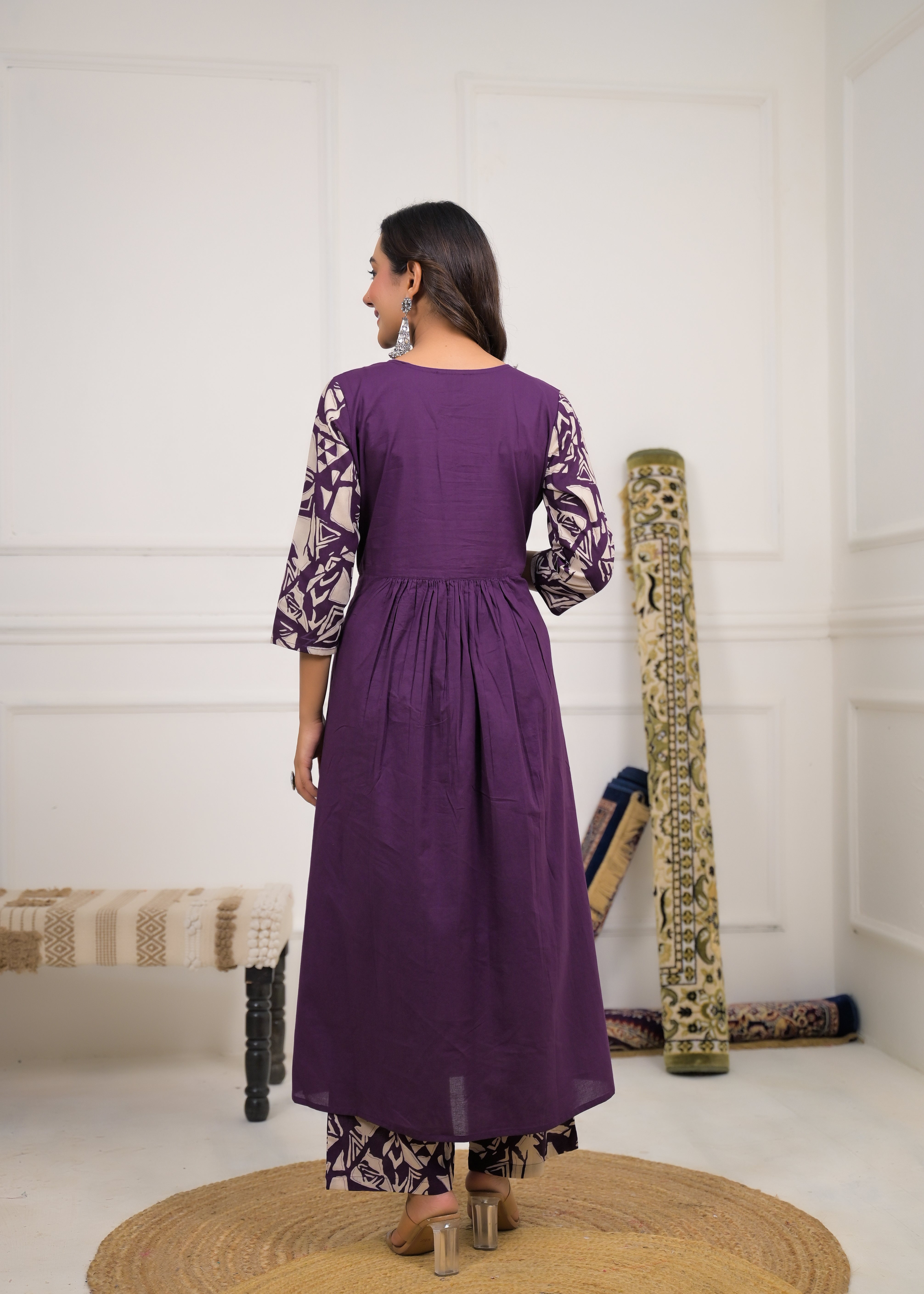 Purple Printed Anarkali Kurta Set with Dupatta