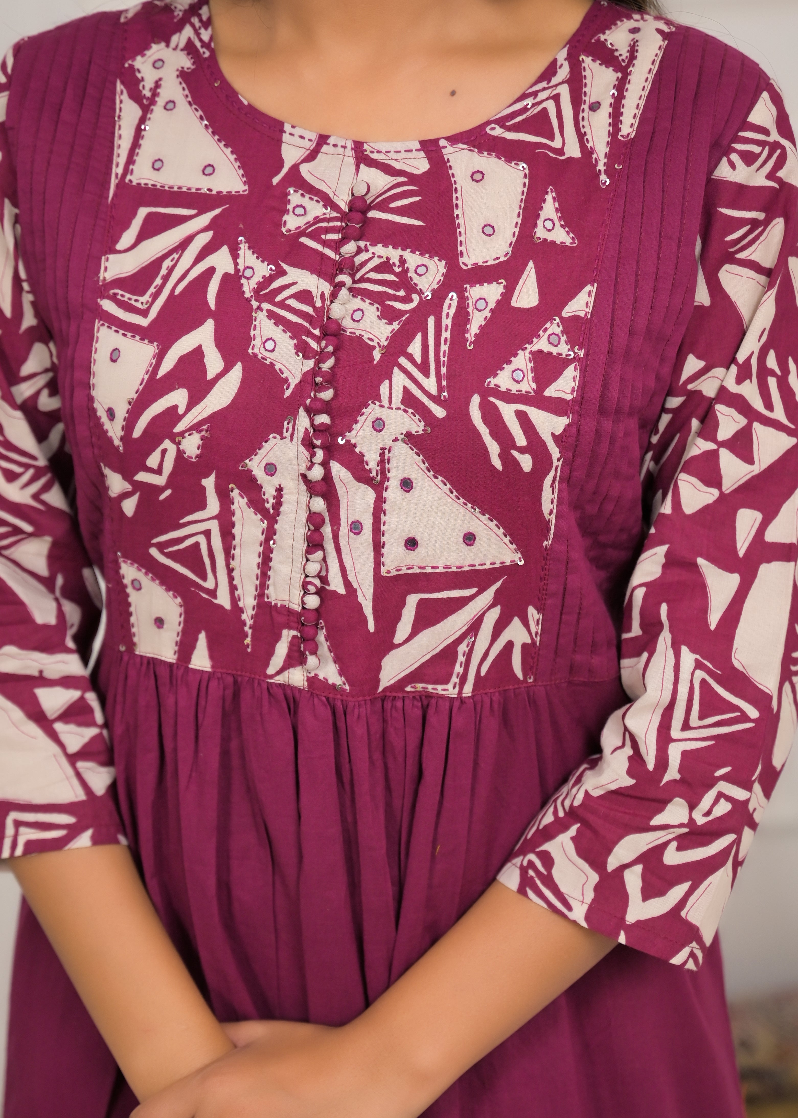 Maroon Printed Anarkali Kurta Set with Dupatta