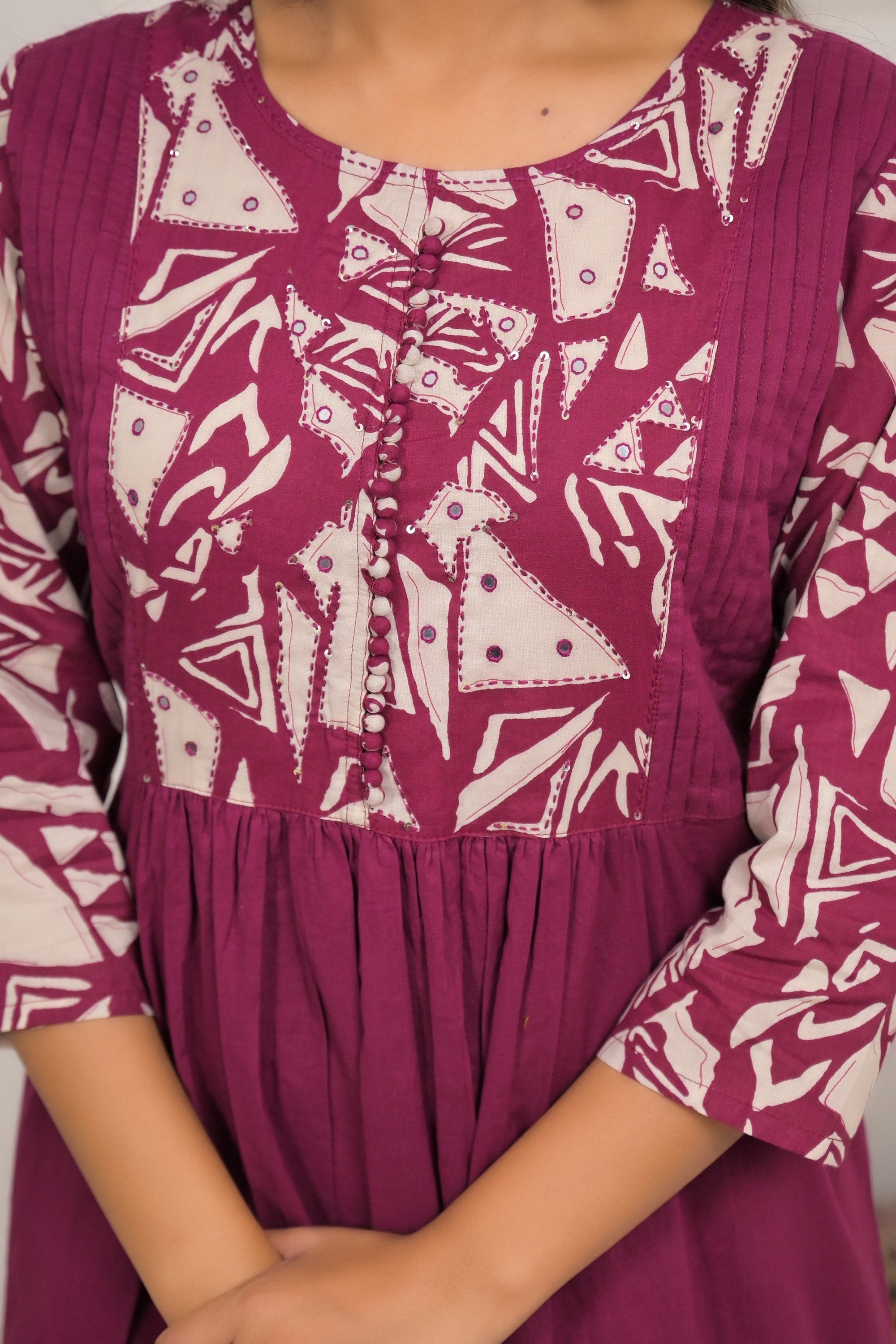 Maroon Printed Cotton Kurta Set with Dupatta