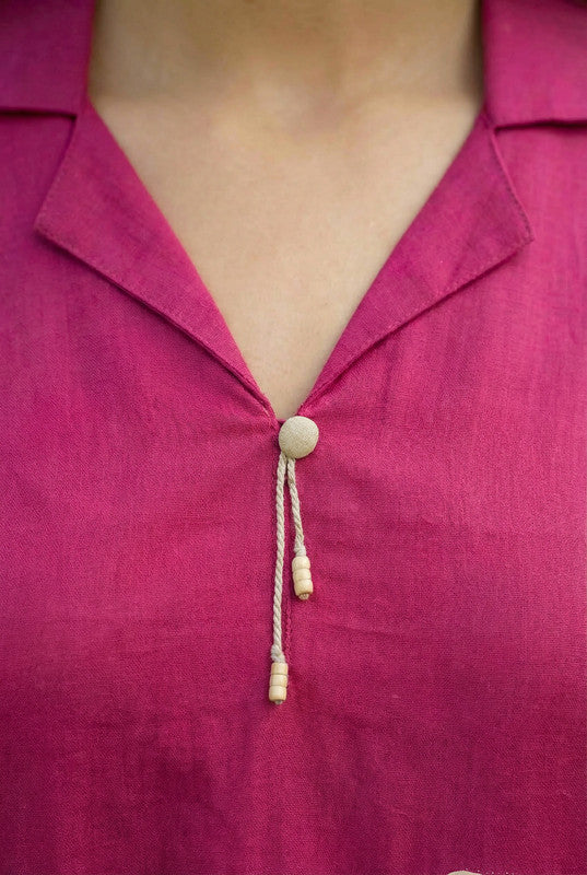 Dark Pink Floral Embroidered A-Line Cotton Co-ord Set