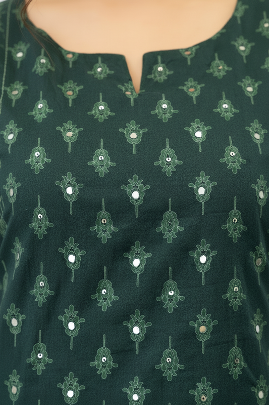 Forest Green Ethnic Motif Kurta Pant Set with Dupatta