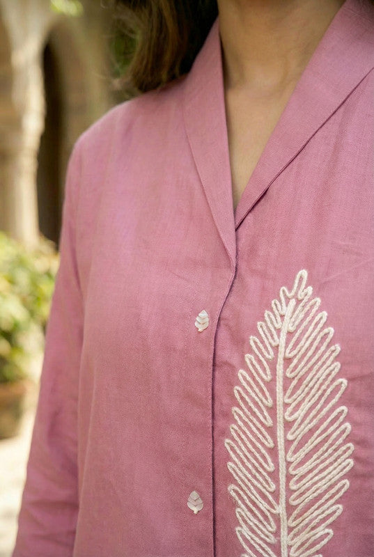 Elegant Dusty Pink Leaf Embroidered Cotton Co-ord Set