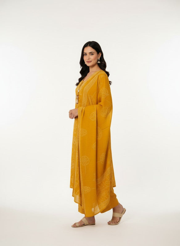 Elegant Mustard Floral Embroidered Kurta Set with Dupatta