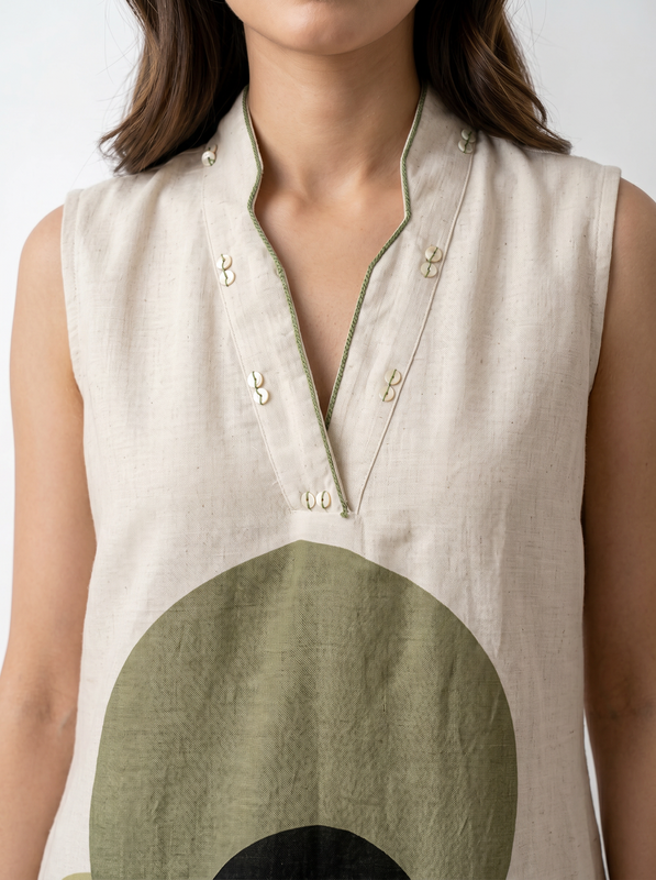Off White Abstract Botanical Printed Linen Blend Top & Palazzo Cotton Flex Co-ord Set
