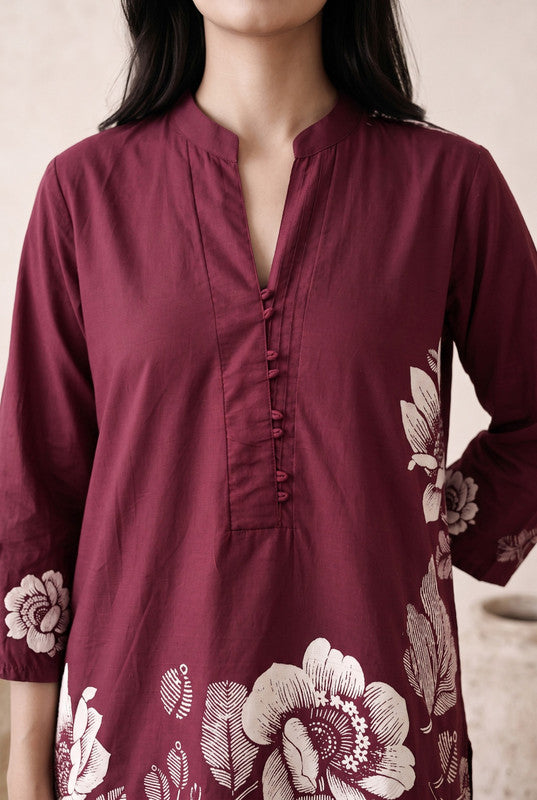Wine Floral Cotton Flex Co-Ord Set