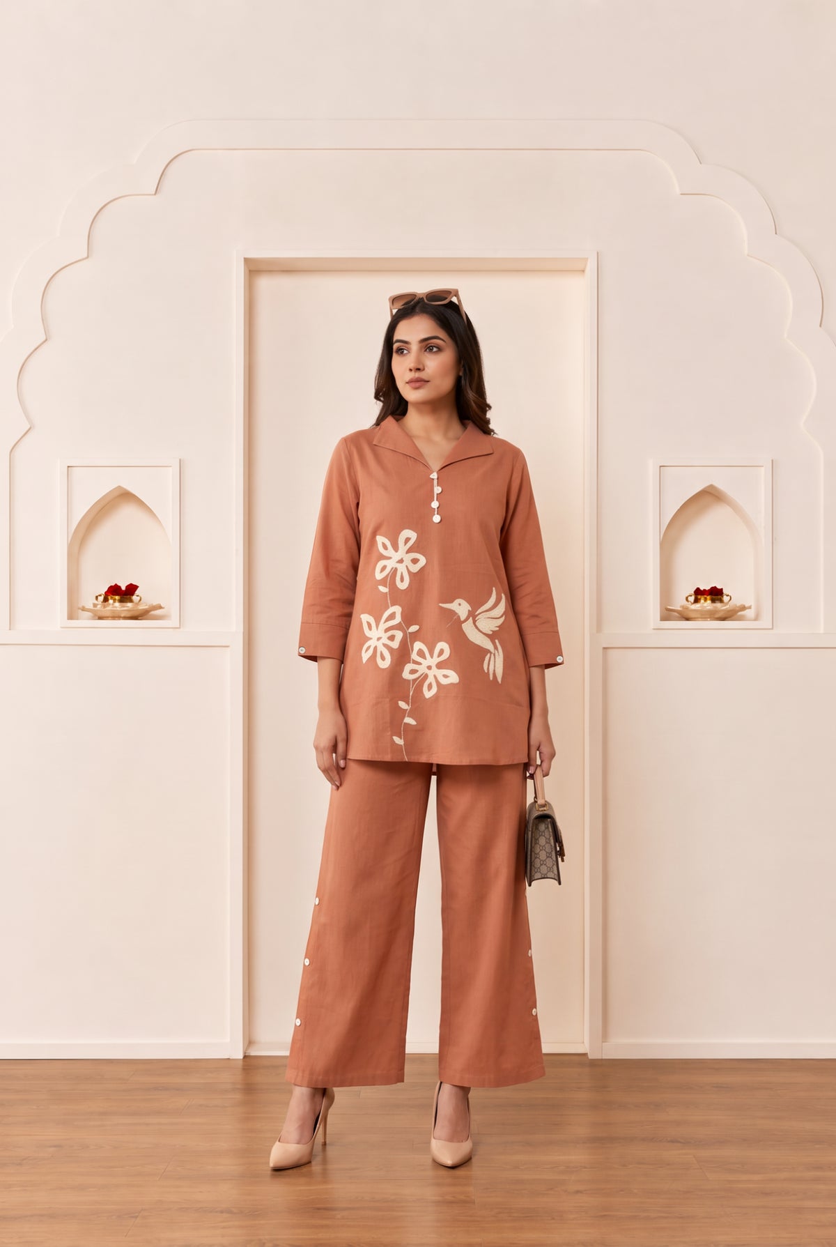 Terracotta Hummingbird Floral Cotton Flex Co-Ord Set