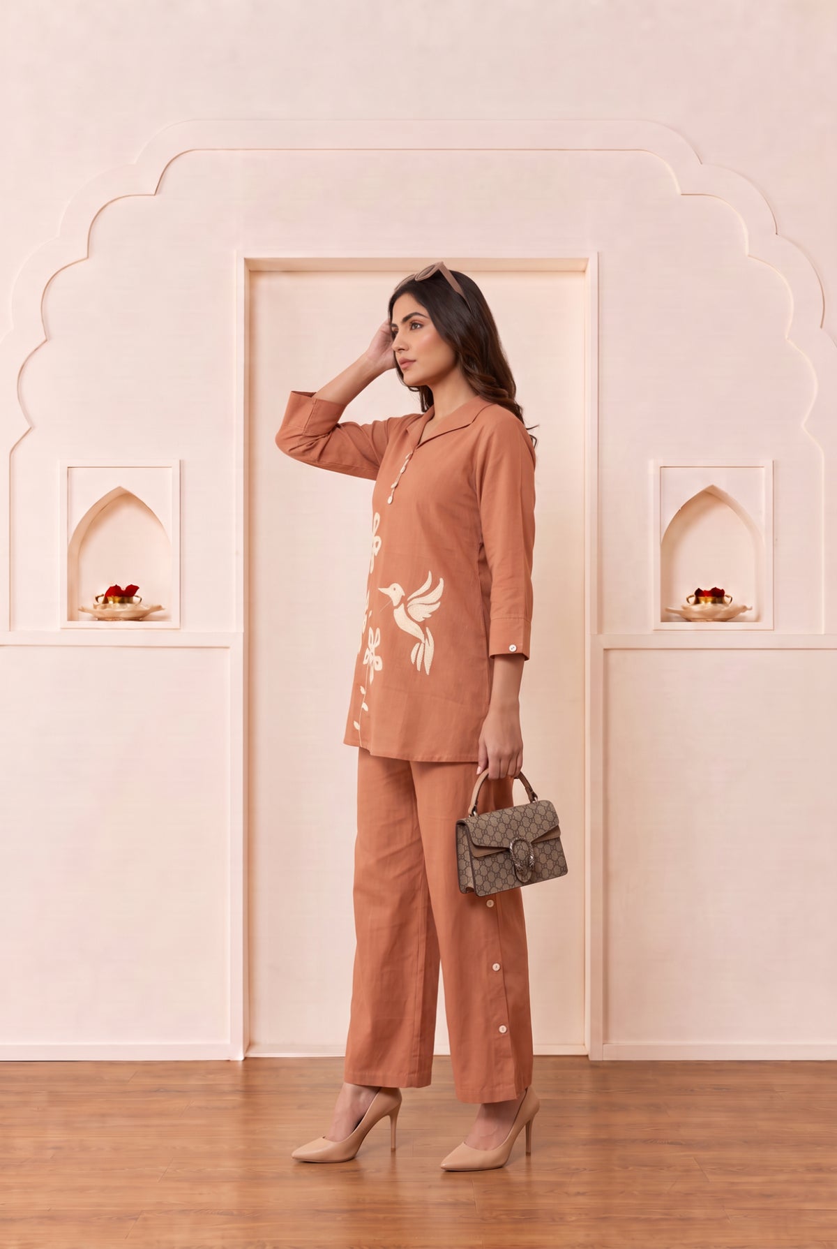 Terracotta Hummingbird Floral Cotton Flex Co-Ord Set