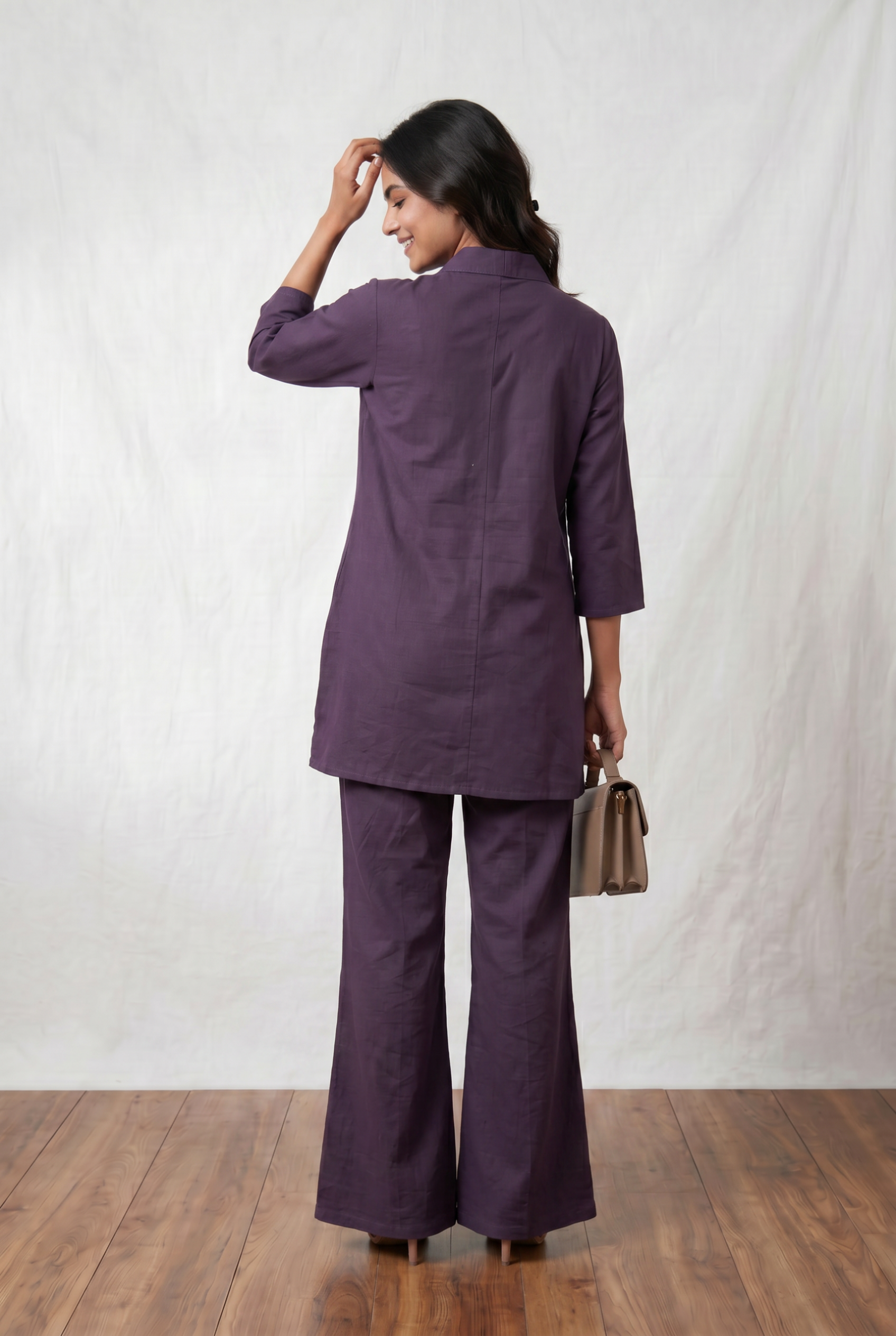 Purple Floral Applique Cotton Flex Co-Ord Set