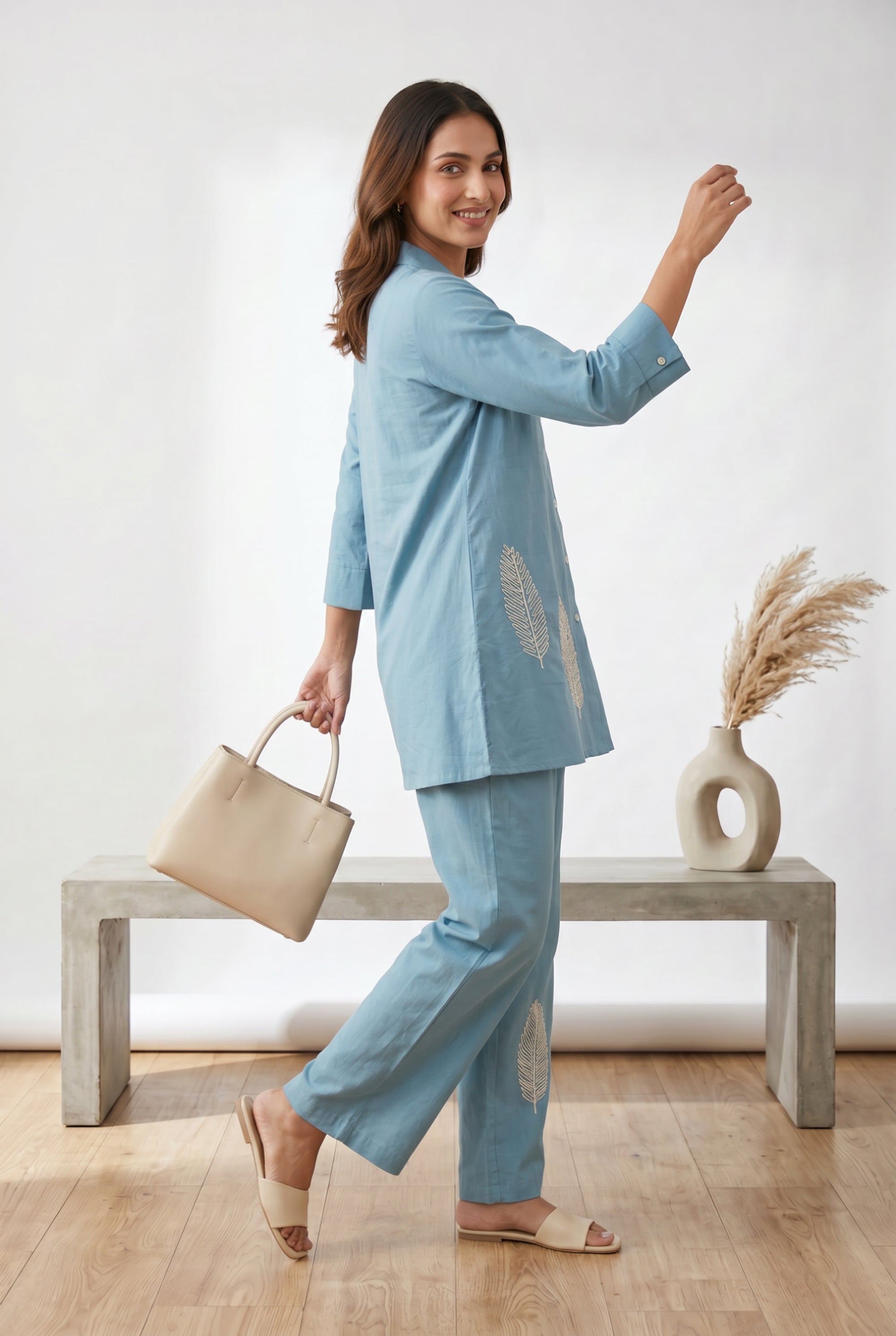 Sky Blue Nature-Inspired Cotton Co-ord Set