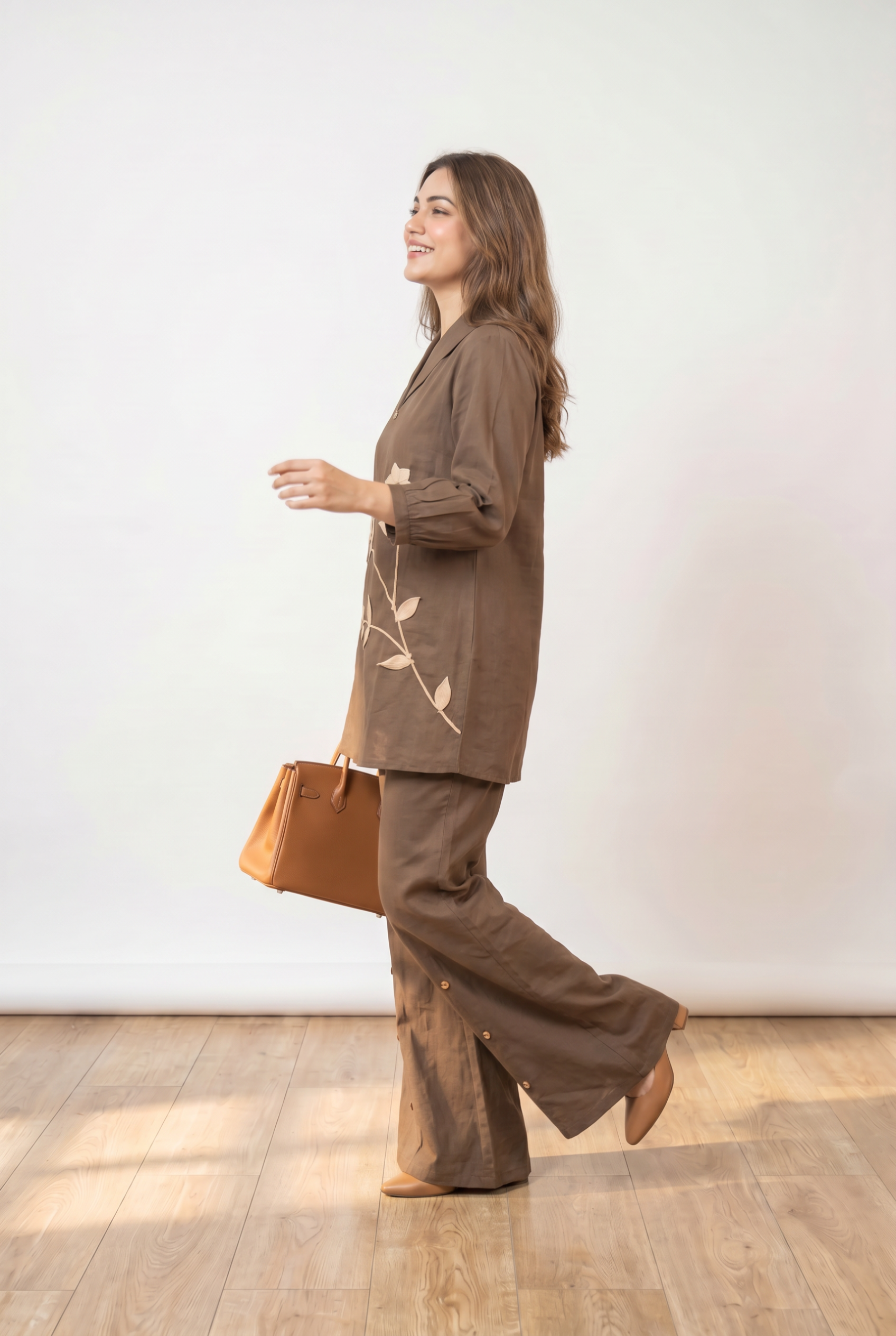 Mocha Floral Applique Cotton Co-Ord Set