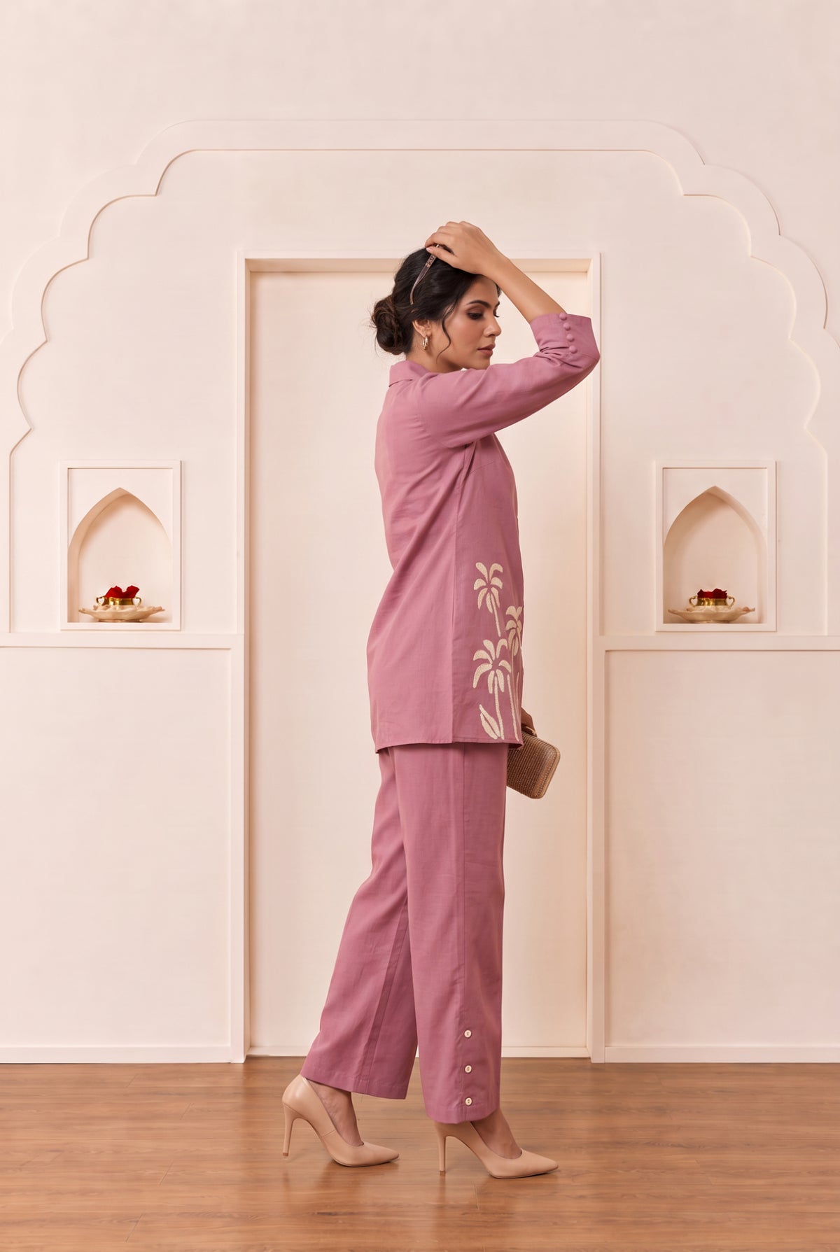 Mauve Pink Tropical Floral Cotton Flex Co-Ord Set