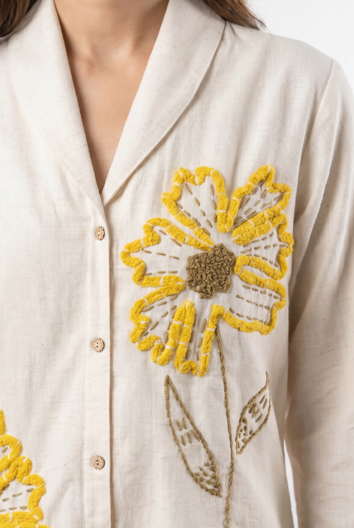 Ivory Floral Applique Cotton Flex Co-Ord Set